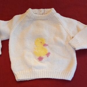 Handknit Sweater with Yellow Duck Design